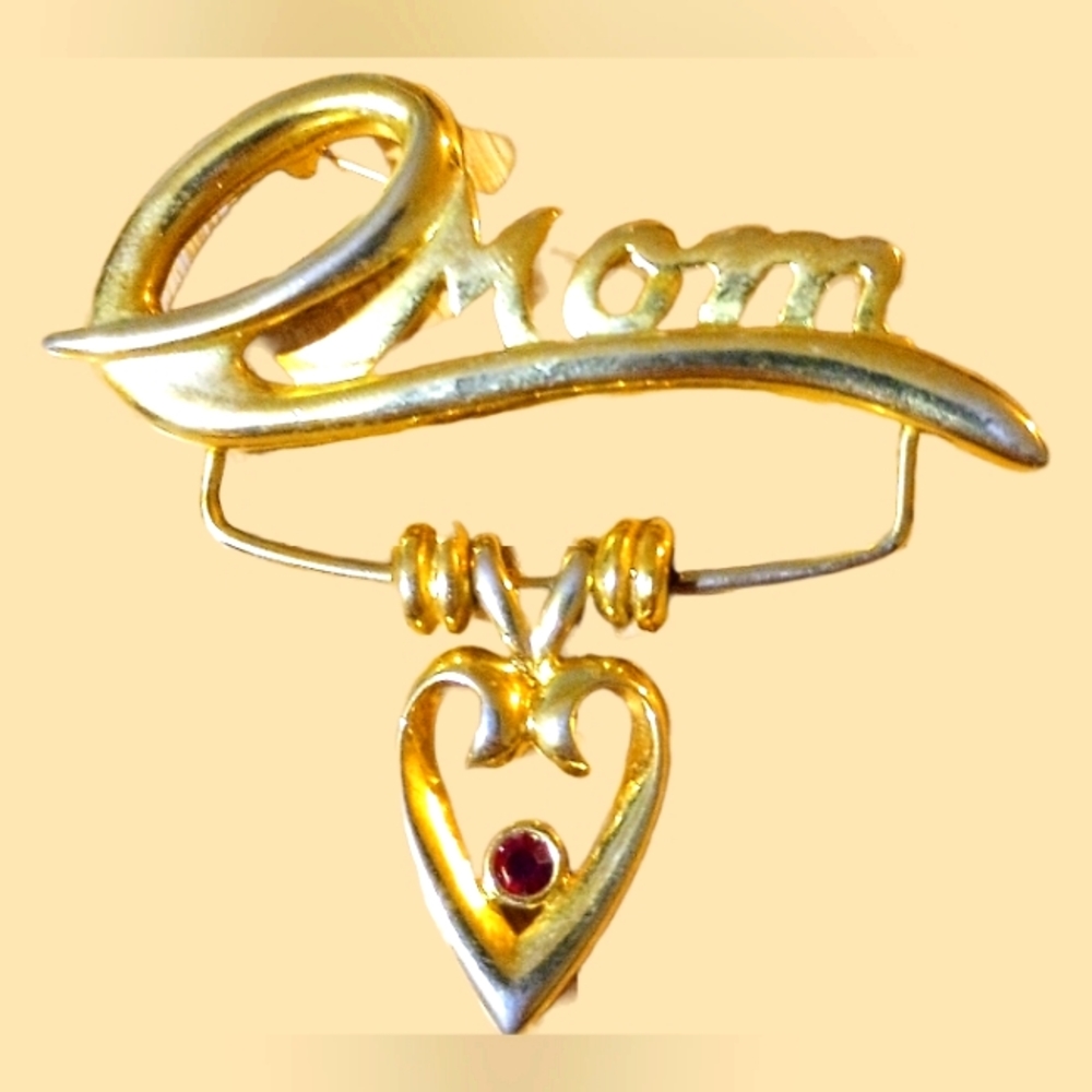 Vintage Signed K.I.S I Love Mom Dangle Brooch Pin 🔥 4X HOST PICK 🔥
